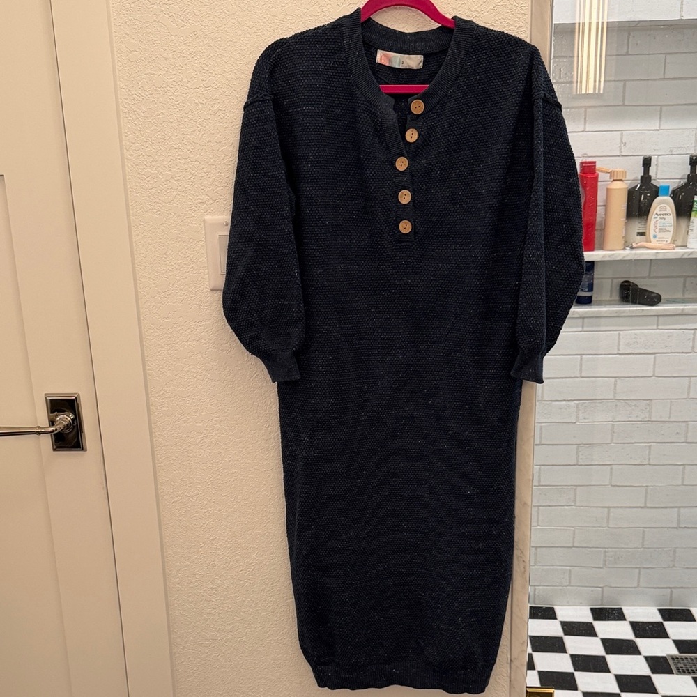 Free People Navy Dress with Wooden Buttons